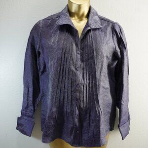 Coldwater Creek shimmer purple pinpleat blouse size L